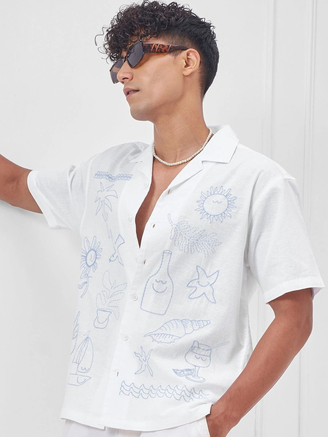 Highlander Men Embroidered Drop-Shoulder Sleeves Casual Shirt