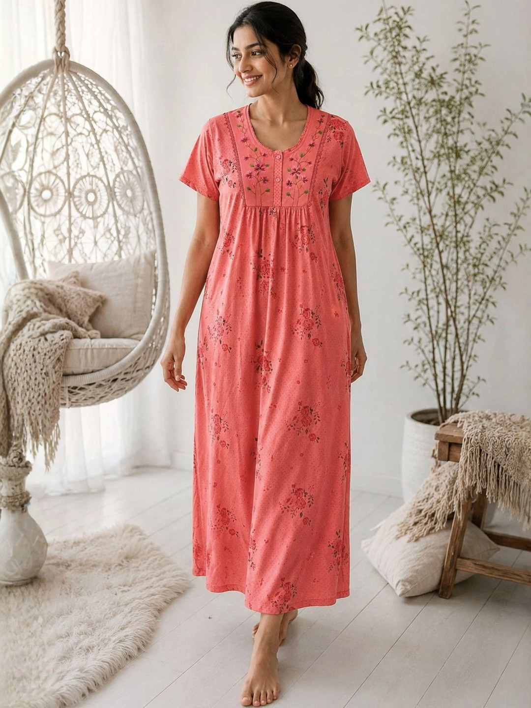 9shines Label Printed Maxi Nightdress