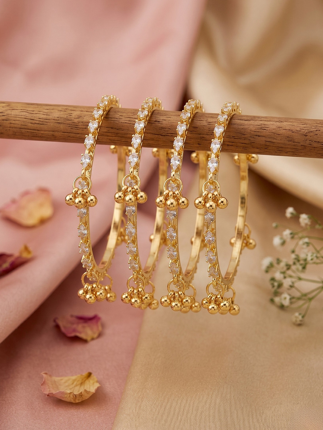 Adwitiya Collection Set of 4 Gold-Plated Stone Studded & Beaded Bangles
