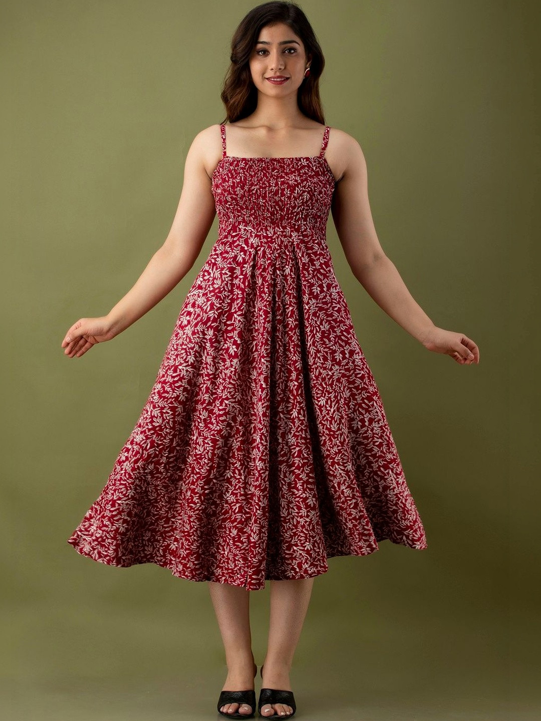 OBLEK Floral Print A-Line Midi Dress