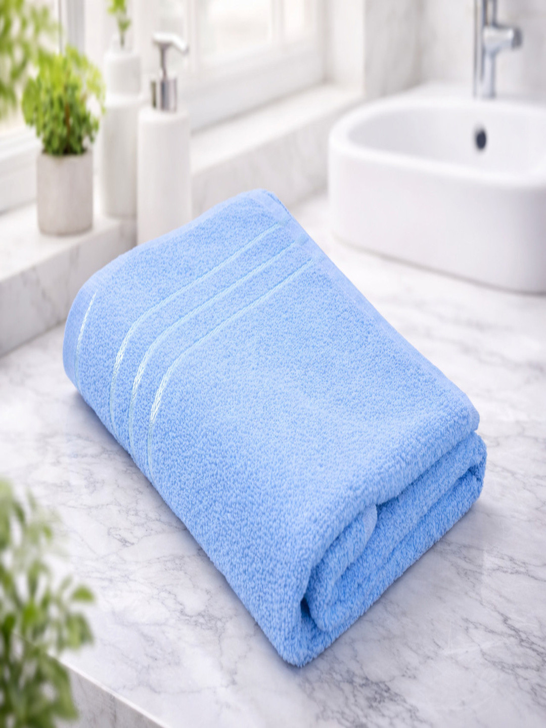 Blissful Creations Blue & Blue 1 Striped Terry Cotton 450 GSM Bath Towel