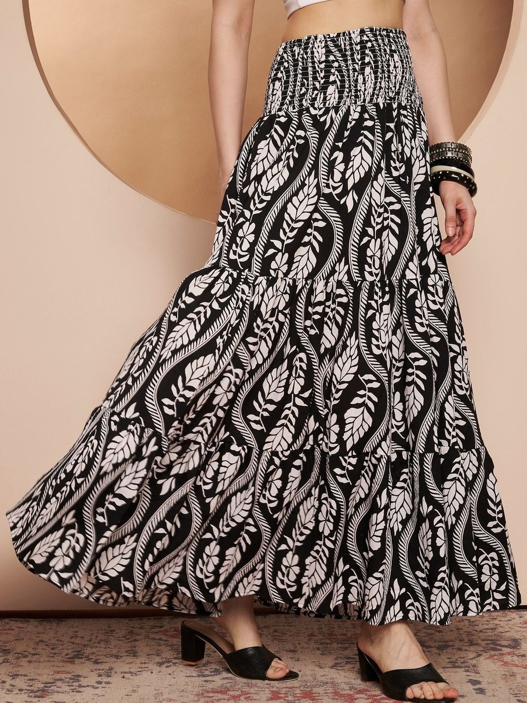 LookShine Women Floral Bohemian Maxi Flared Skirt