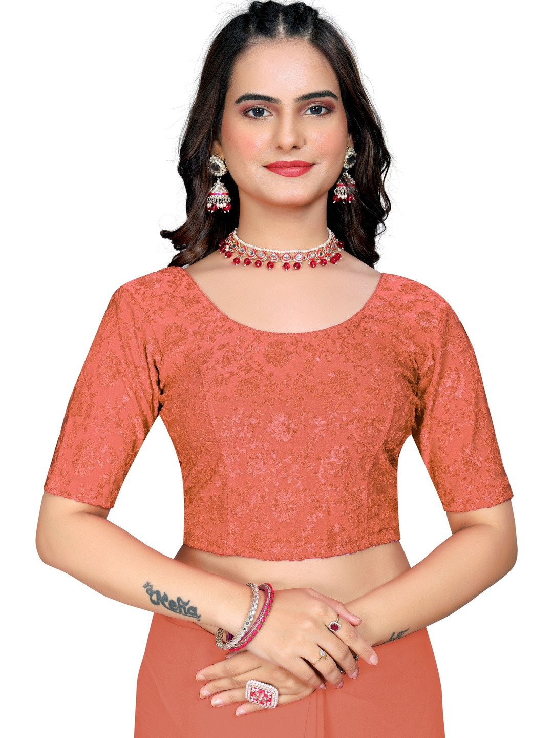 Heefee Cotton Embroidered Thread Work Saree Blouse