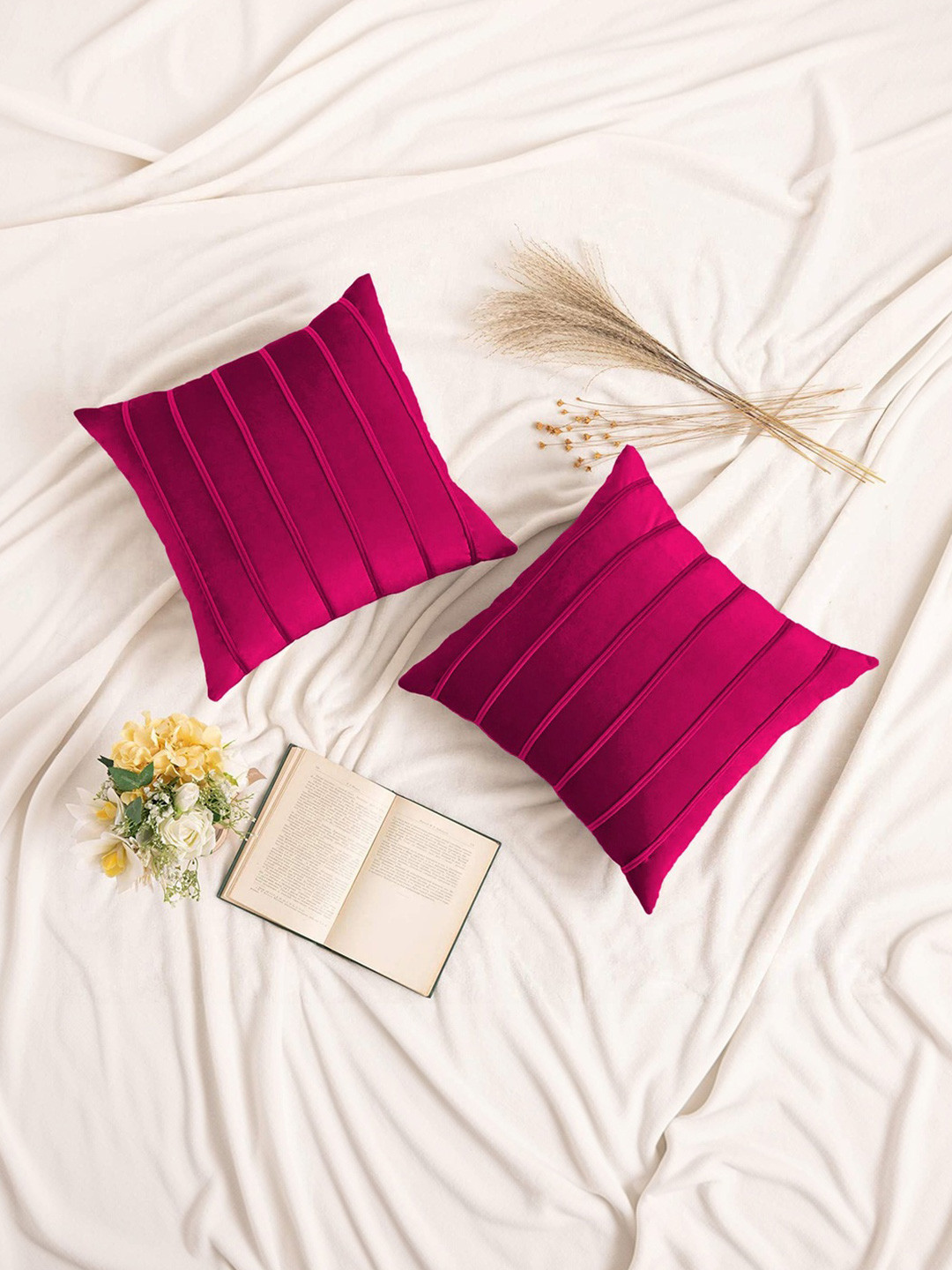 Khooti Pink Set of 2 Velvet Square Cushion Covers