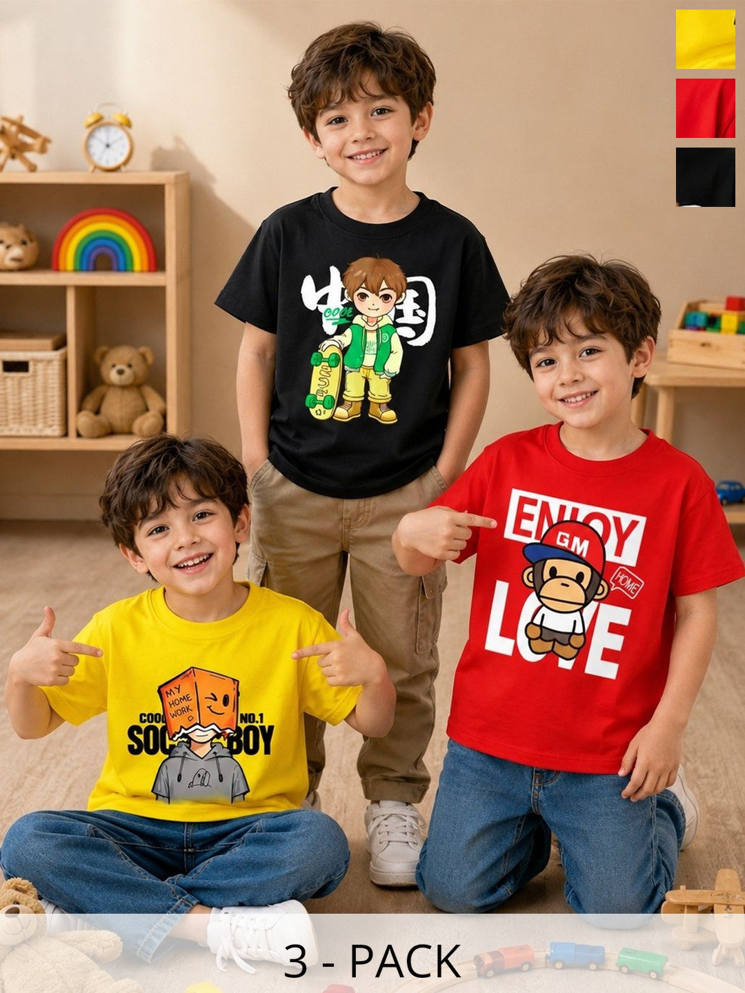 KEESOR Boys Pack of 3 Cotton T-shirt