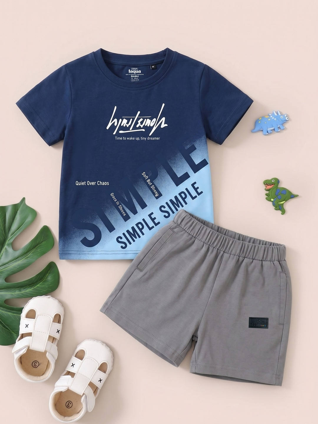 ESSA Boys Printed Round Neck Pure Cotton T-shirt With Shorts