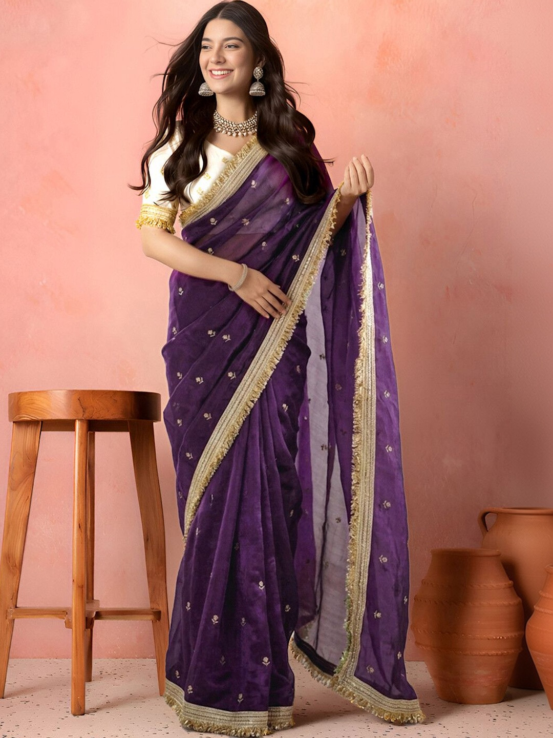all about you Embellished Embroidered Tissue Saree