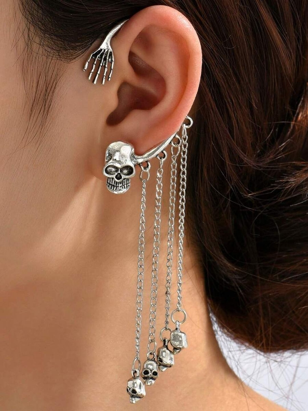 SALTY Contemporary Bone-Chic Skull Ear Cuff Earrings