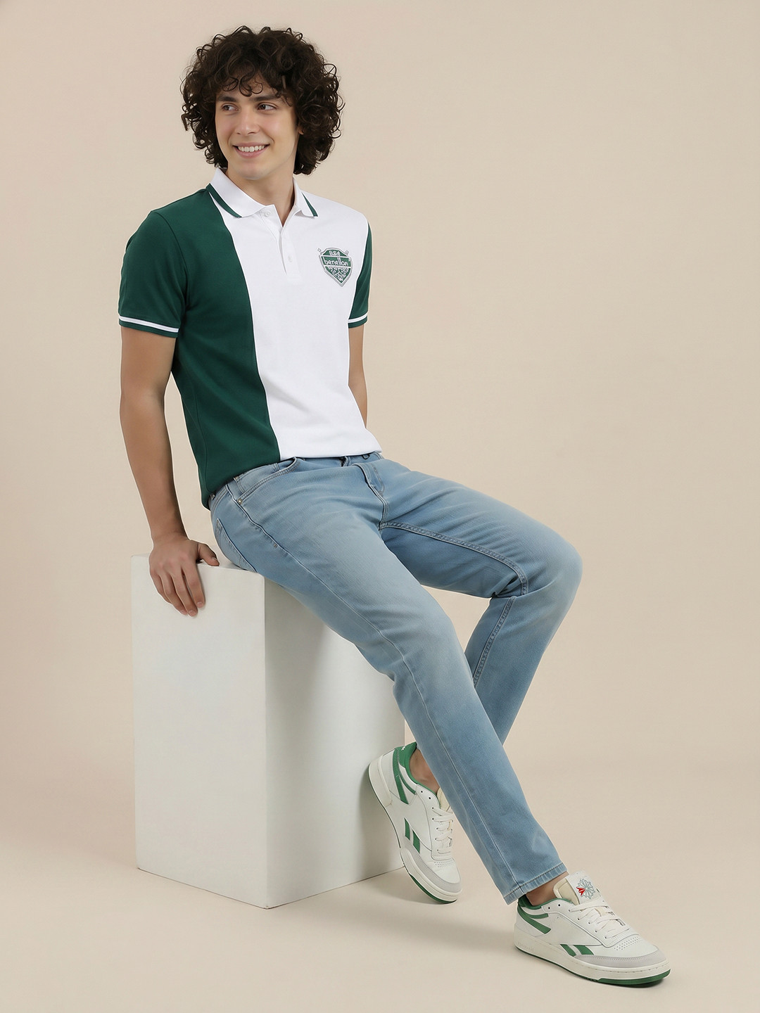 United Colors of Benetton Colourblocked Printed Polo Collar T-shirt