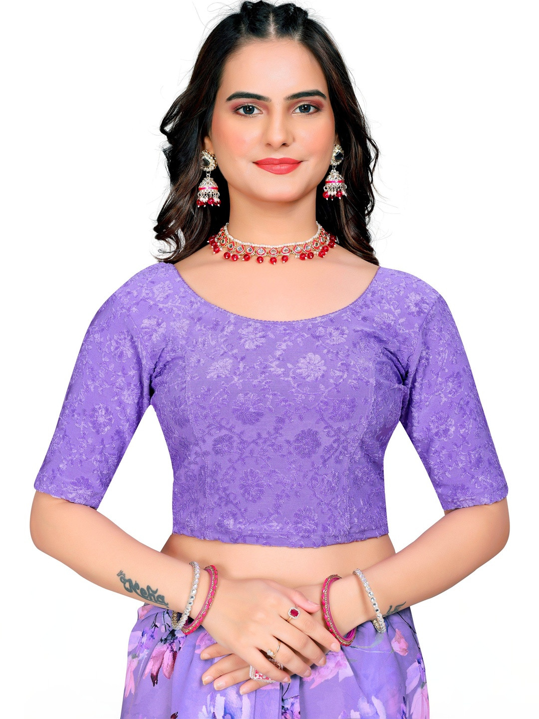 Heefee Cotton Embroidered Thread Work Saree Blouse