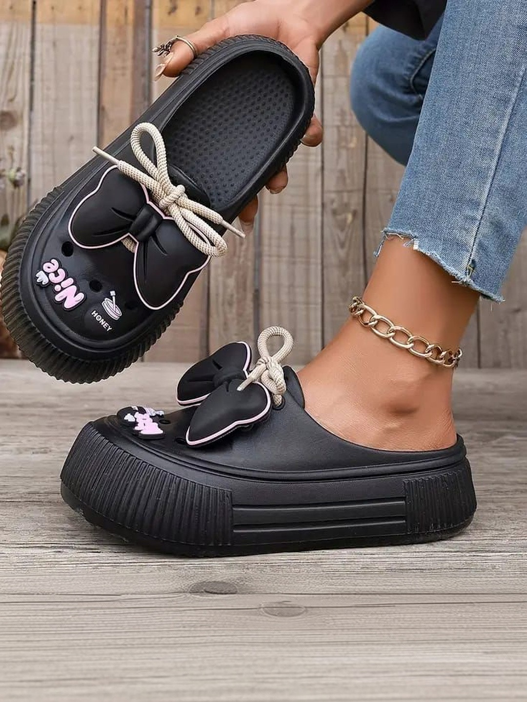 Roadster Embellished Platform Mules with Bows