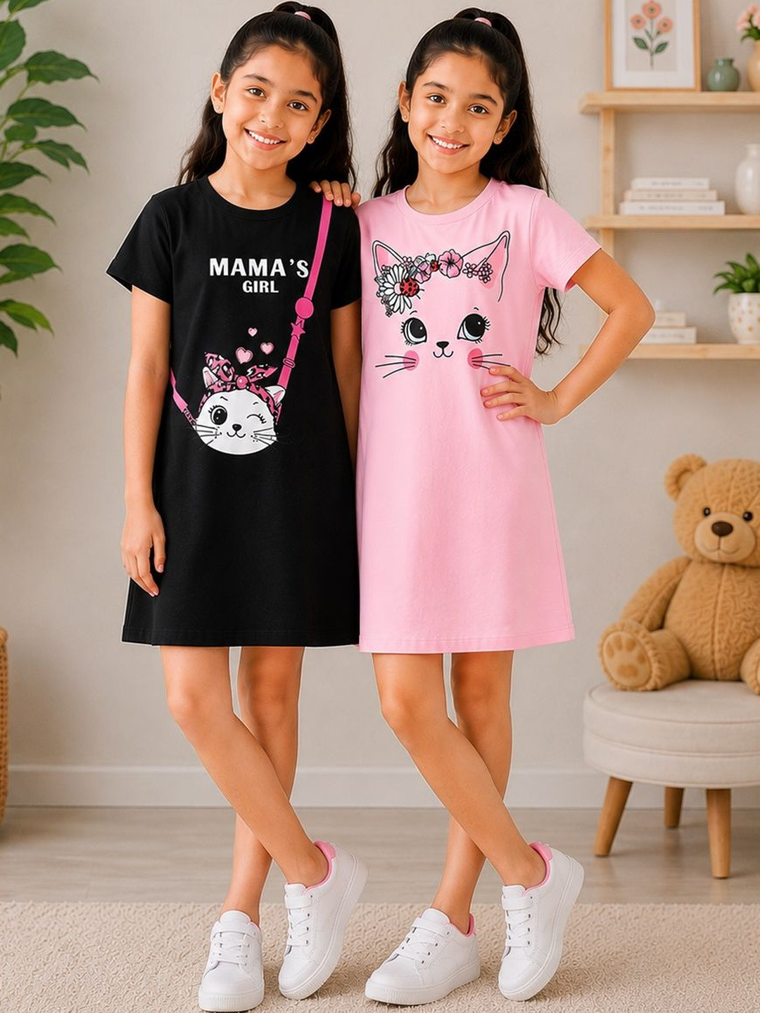 KEESOR Women Pack Of 2 Graphic Print Cold-Shoulder A-Line Dress
