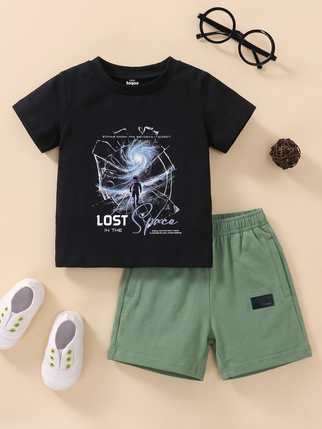 ESSA Boys Printed Round Neck Pure Cotton T-shirt With Shorts