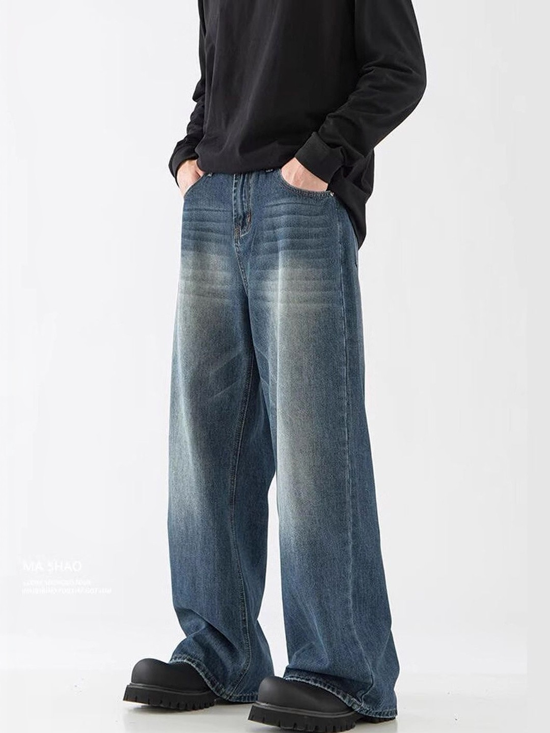 StyleCast Men Mid-Rise Low Distress Light Fade Jeans
