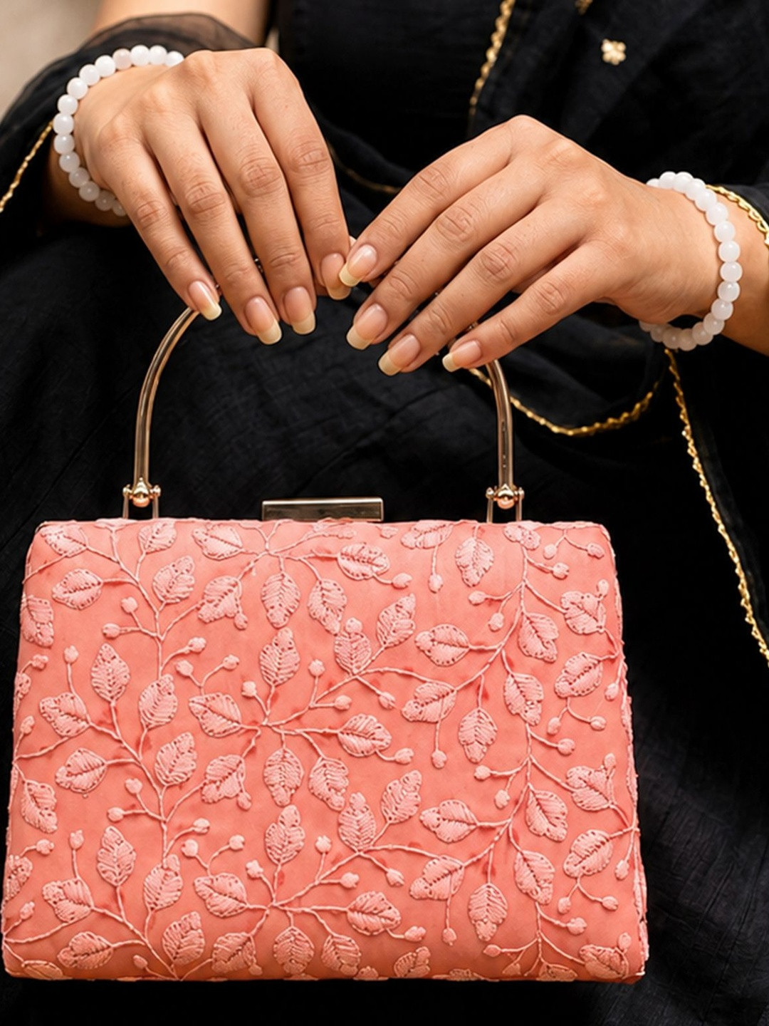 ARTKLIM Embroidered Chikankari Detailed Box Clutch