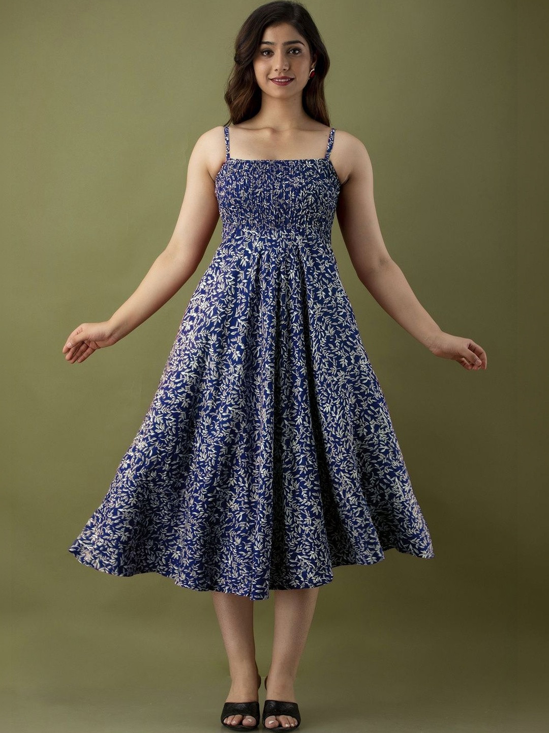 OBLEK Floral Print A-Line Midi Dress