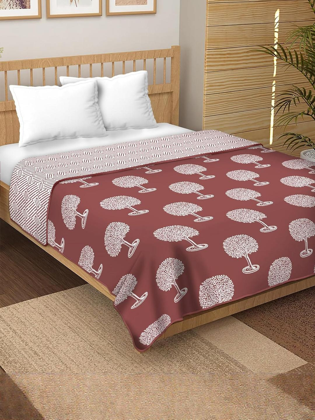 Anadhika Brown Floral AC Room Double Bed Dohar