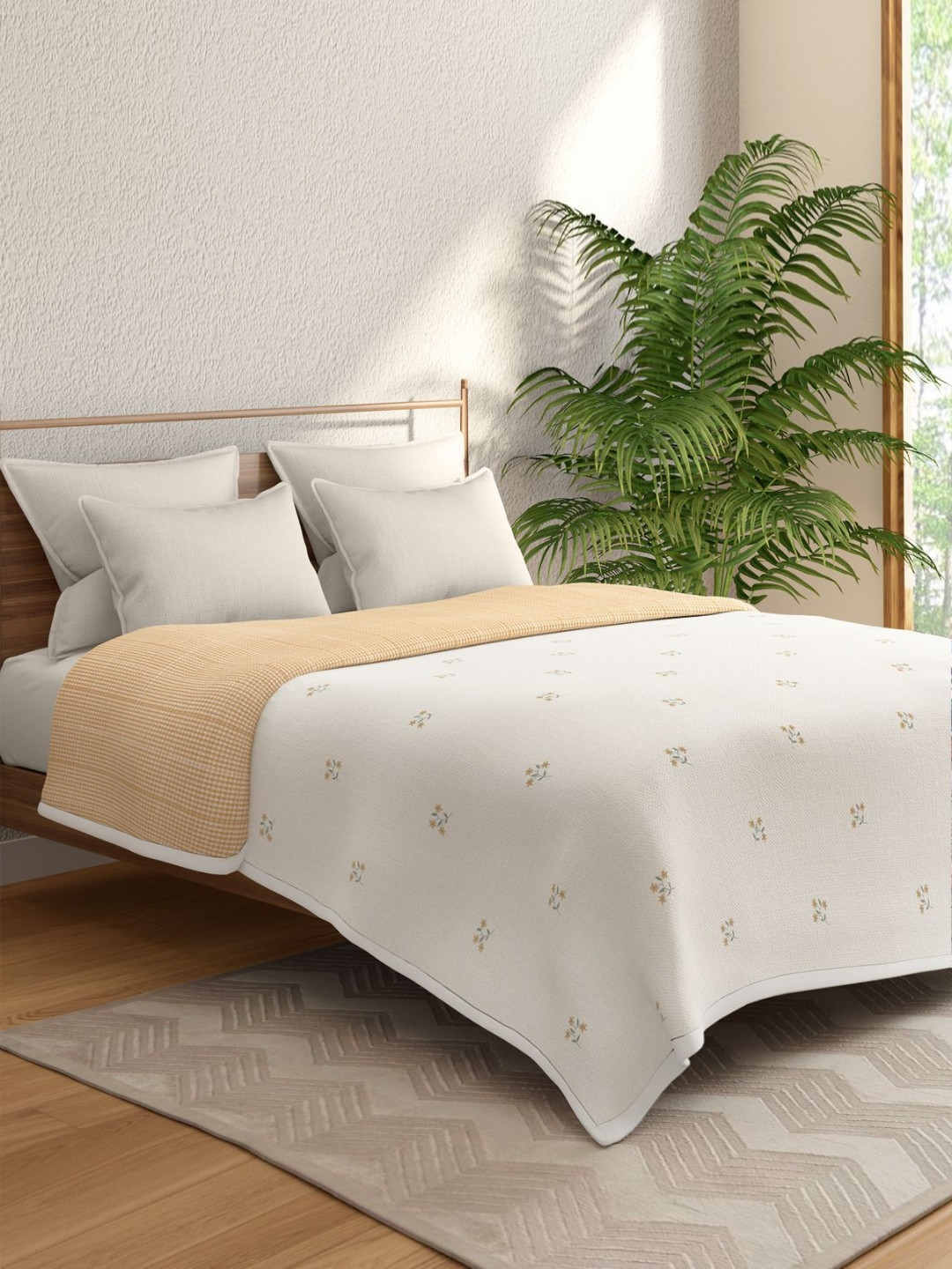 Portico Crimson Hue Beige Floral AC Room 300 GSM Microfibre Cotton Double Bed Dohar