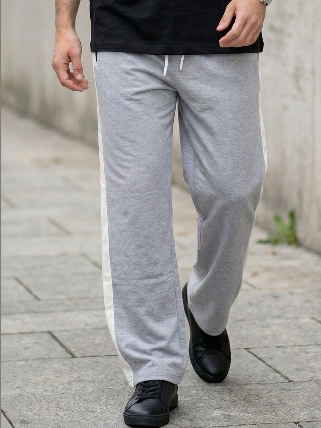 RETWE Men Pure Cotton Zipper Pocket Relaxed Fit Grey Training Sports Track Pants
