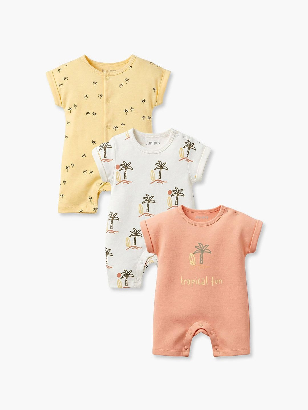 Juniors by Babyshop Infant Boy Pack of 3 Printed Cotton Rompers