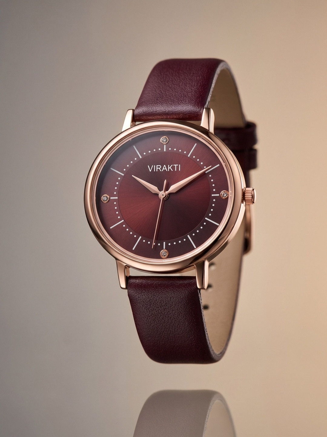 VIRAKTI Women Brass Dial & Leather Straps Analogue Watch F-71-MAROON-A