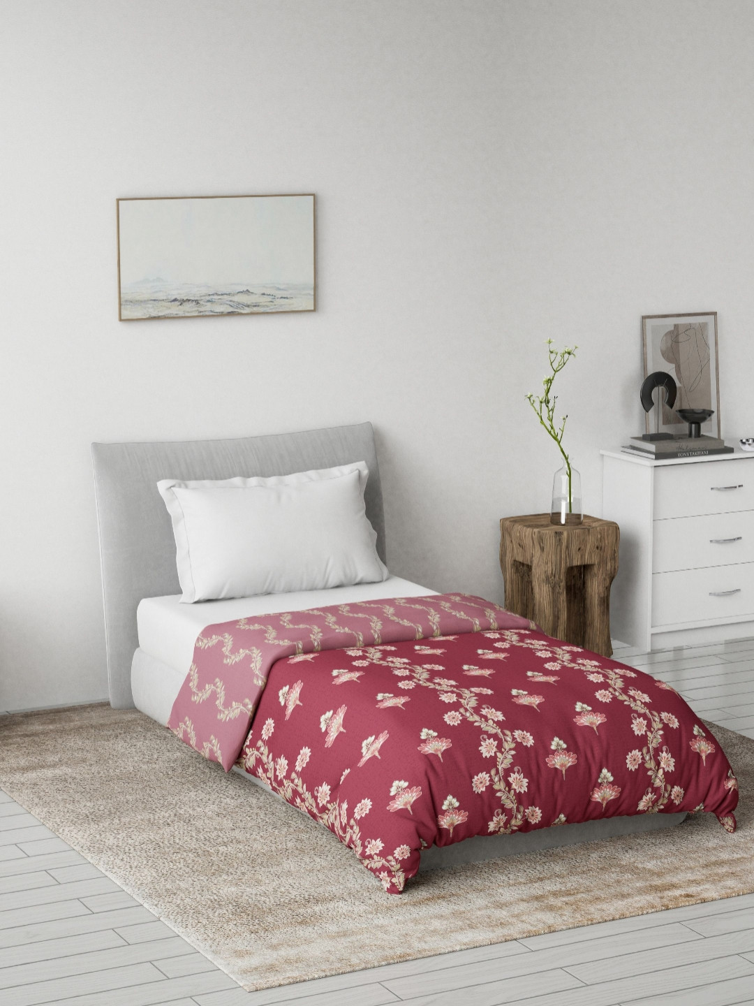 DDecor Red Floral Printed Mild Winter 120 GSM Single Bed Dohar
