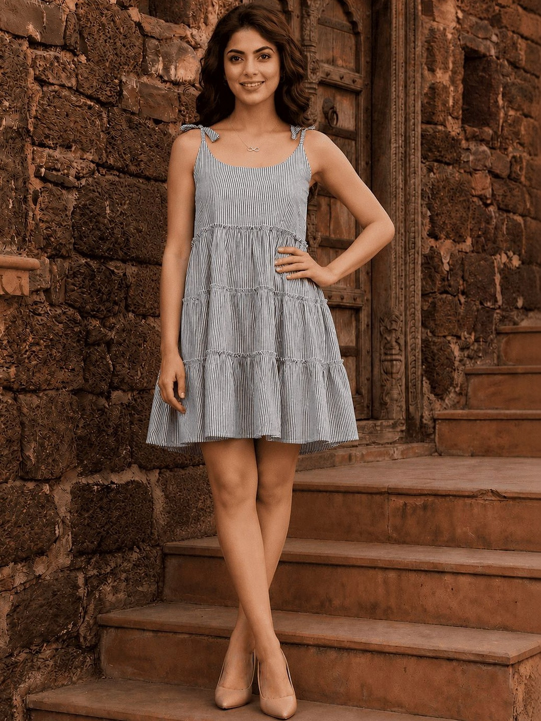 BNS Striped A-Line Dress