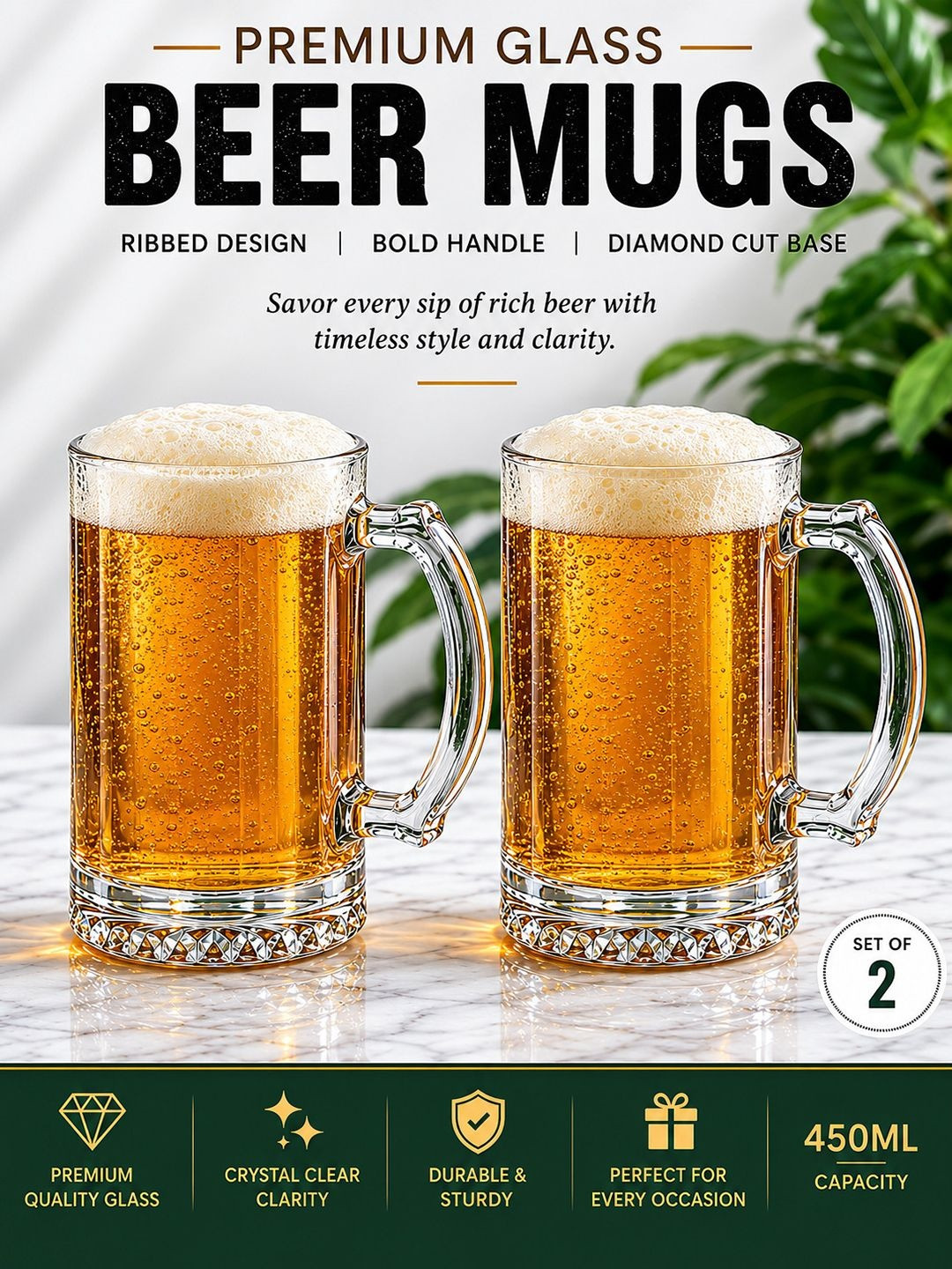 Bellemax Transparent 2 Glass Beer Glass Bar Glass