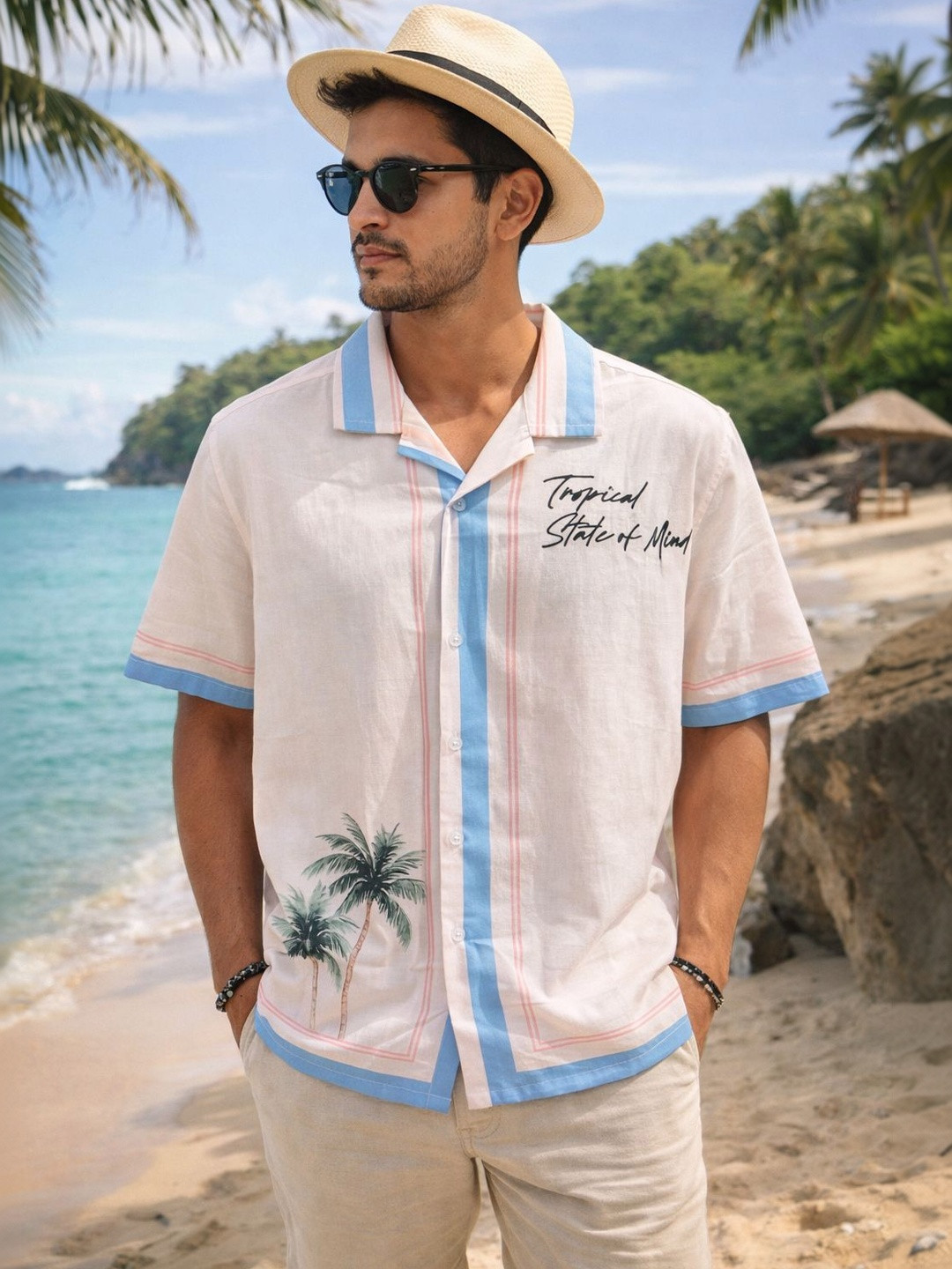 MADMOJO Men Relaxed Cotton Linen Digital Printed Casual Shirt