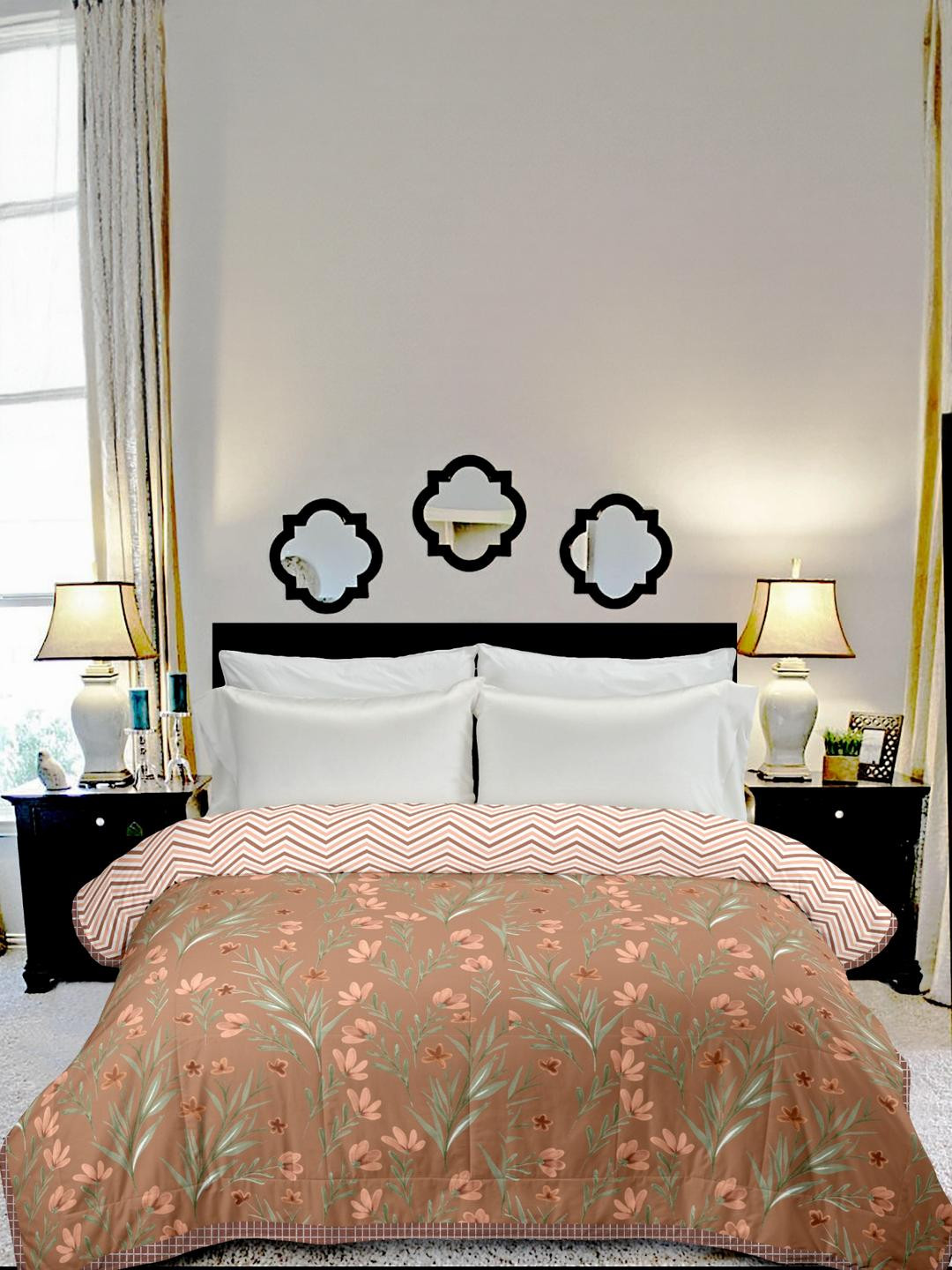 Anadhika Brown & Grey Floral AC Room Single Bed Dohar