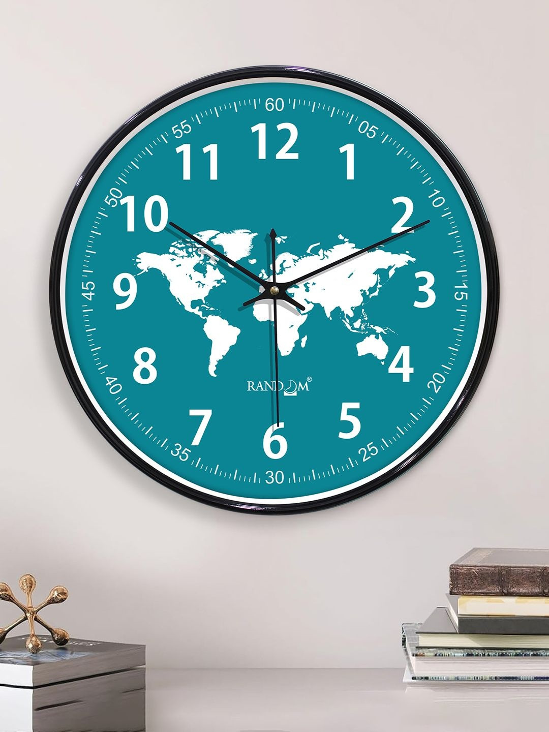 RANDOM Black Plastic World Map Print Silent Round Battery Operated Analog Wall Clock