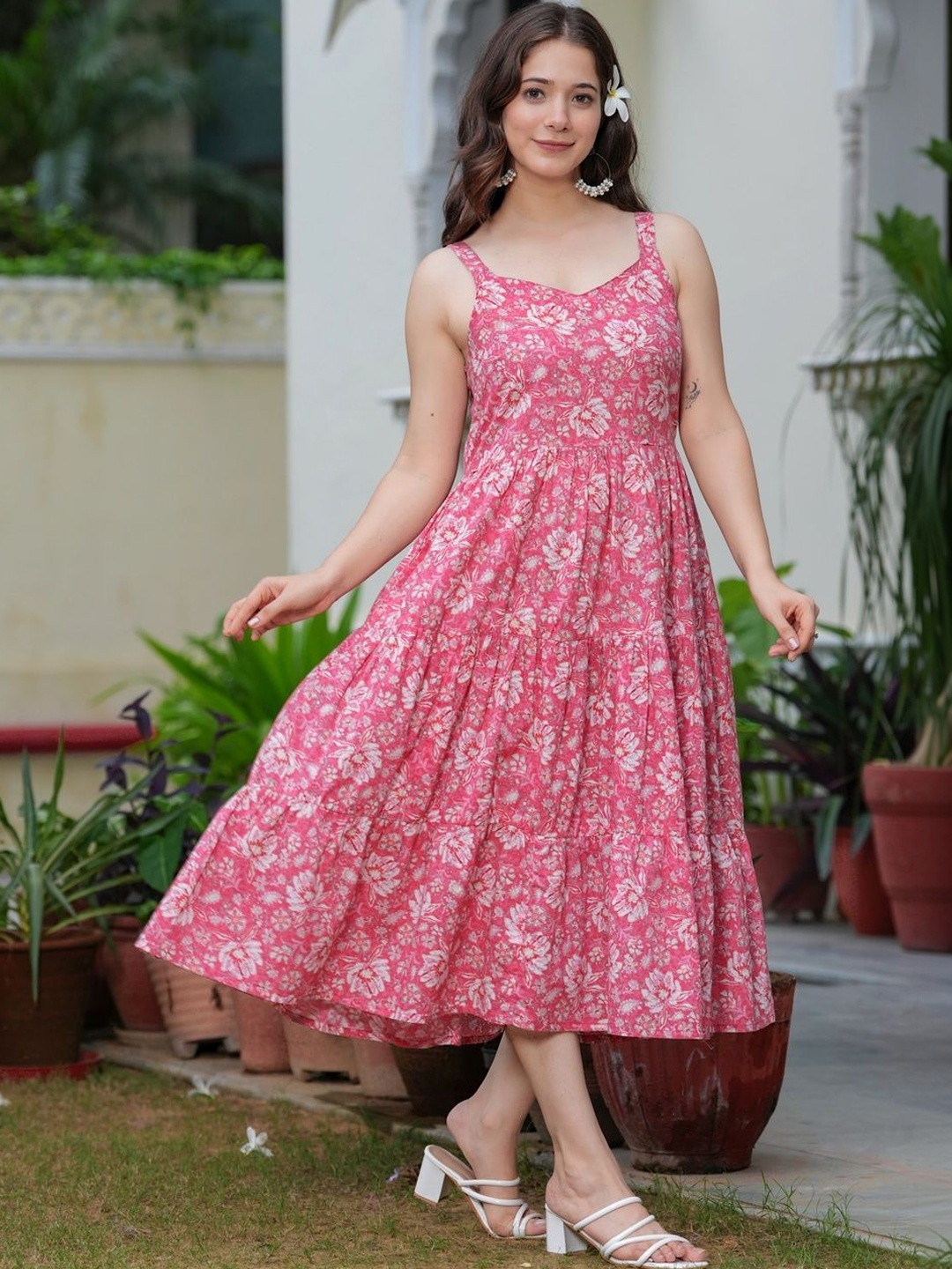 OBLEK Floral Print A-Line Midi Dress
