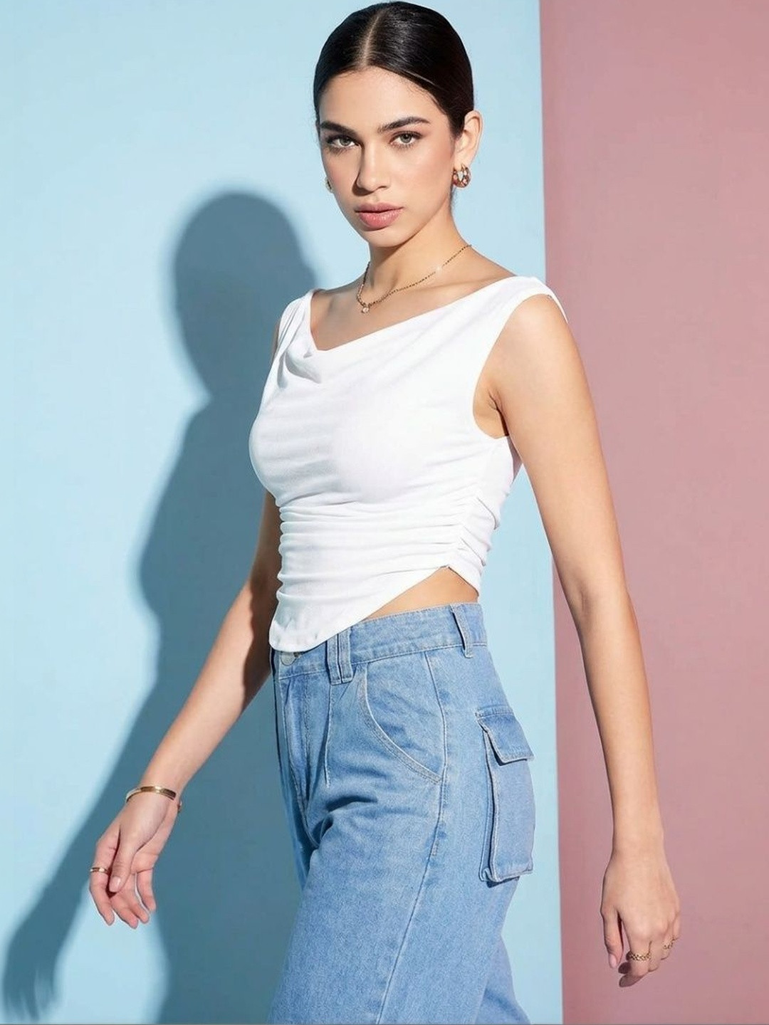 Moda Rapido Cowl Neck Crop Top