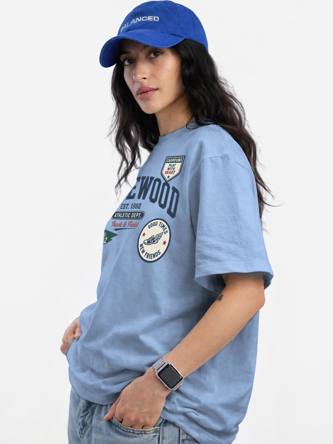 Roadster Women Varsity Printed Organic Cotton Blend Applique T-shirt