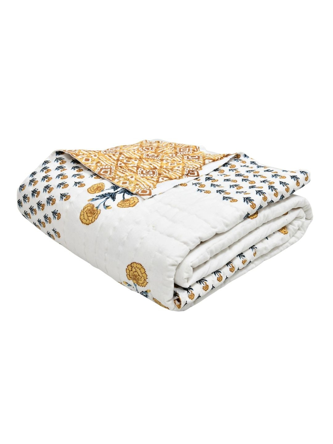 BLOCKS OF INDIA Coffee Brown & White Ethnic Motifs Mild Winter Pure Cotton 350 GSM Quilt
