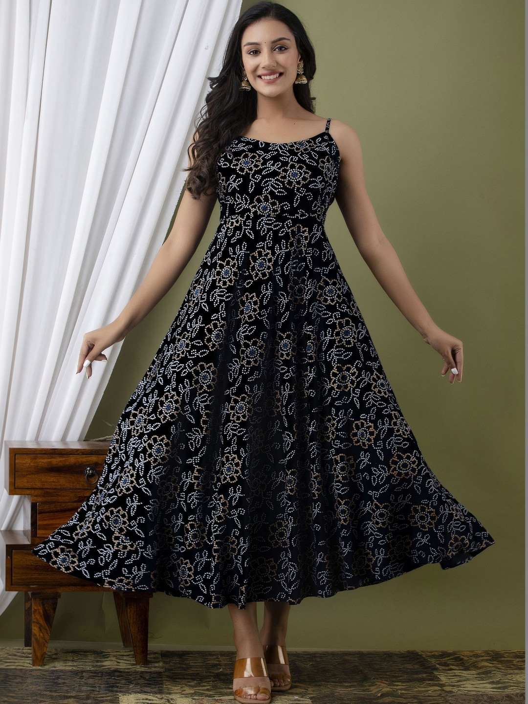 OBLEK Ethnic Motifs Print A-Line Midi Dress