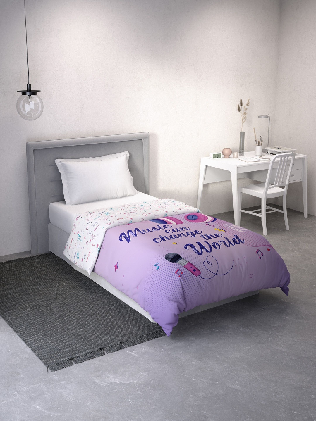 DDecor Purple & White Abstract Printed 90 GSM AC Room Single Cotton Quilt