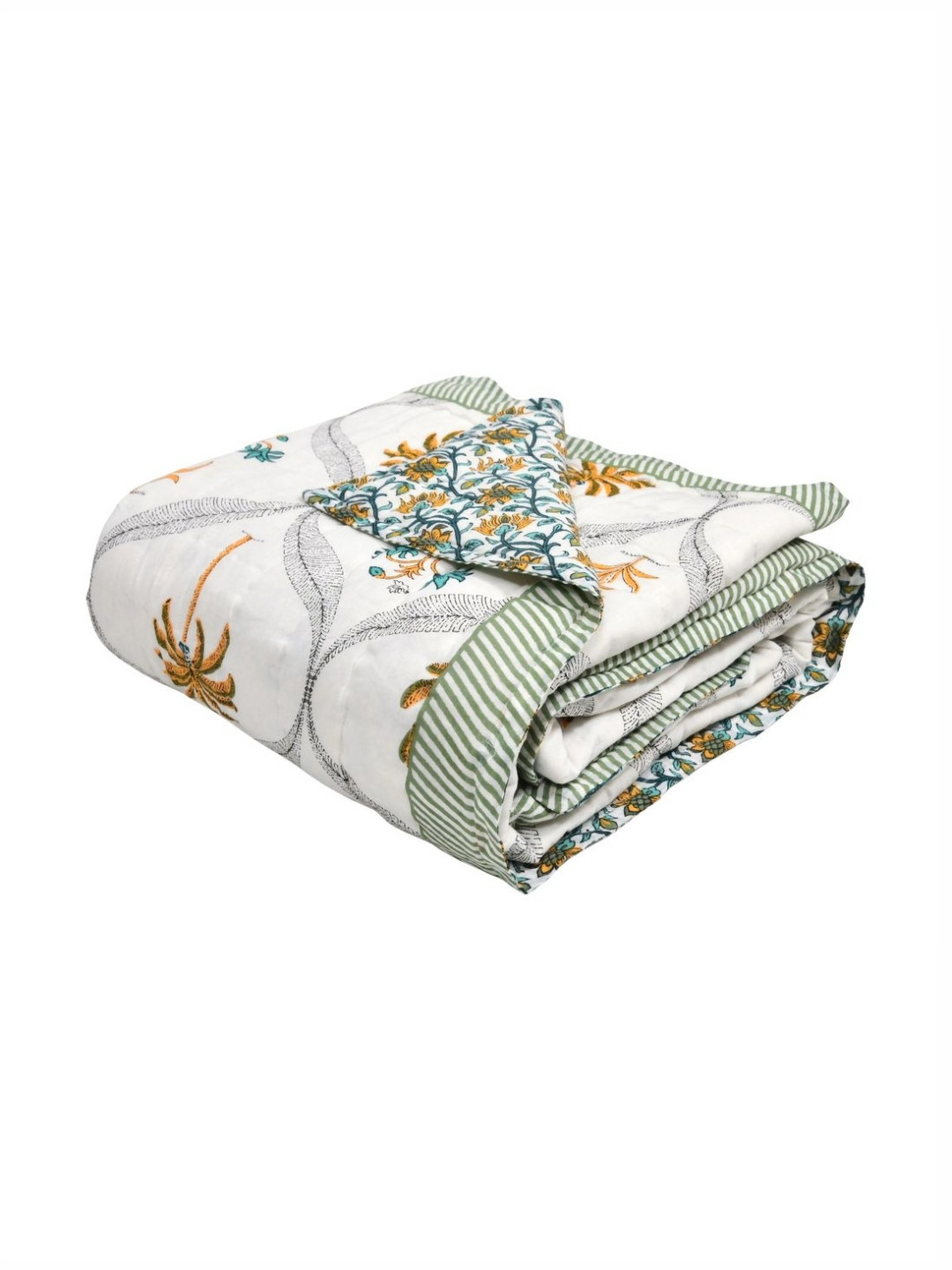 BLOCKS OF INDIA Yellow & White Floral Printed AC Room 350 GSM Quilt