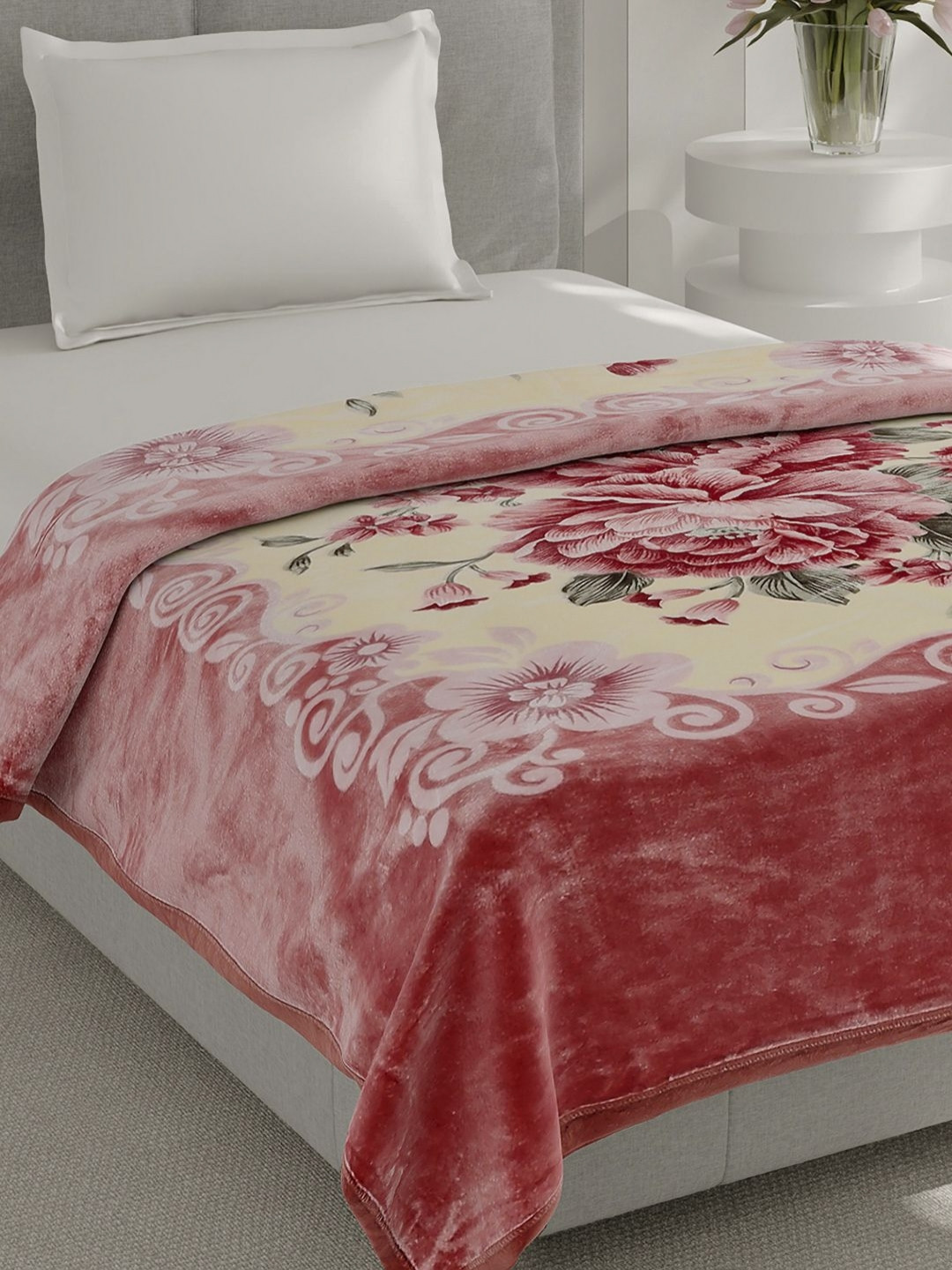 Monte Carlo Pink & Yellow Heavy Winter Single Bed Blanket 483 GMS