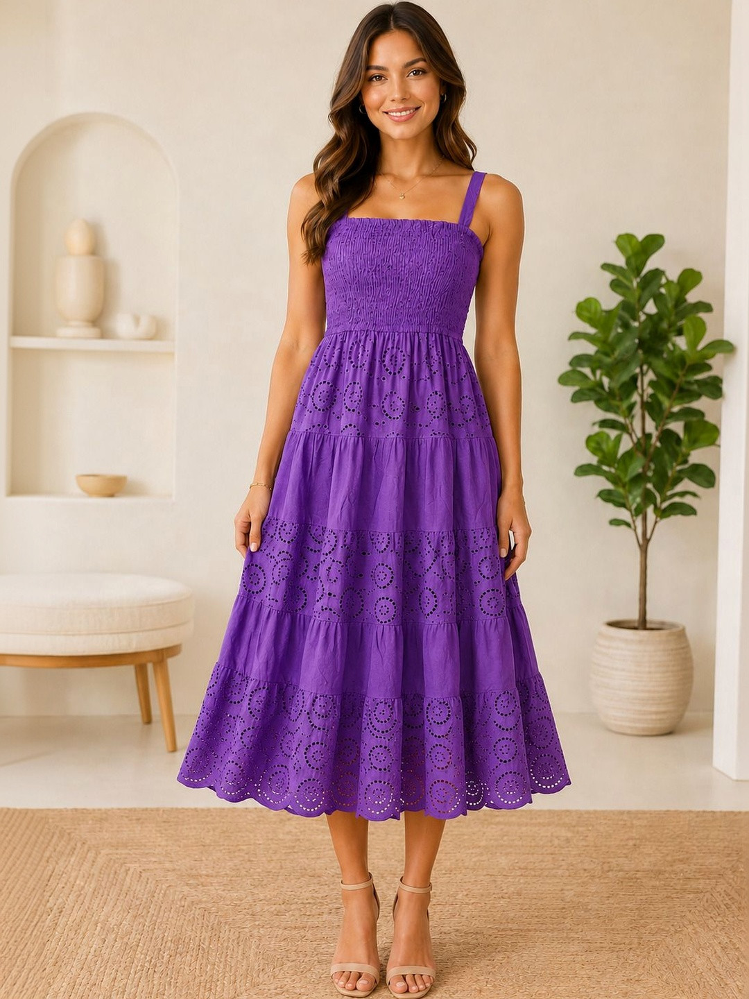 SNJI Embellished A-Line Midi Dress