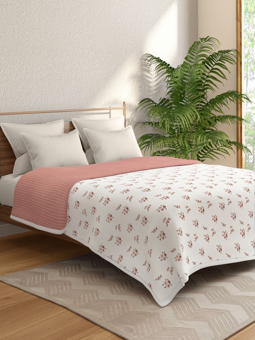 Portico Red Crimson Hue Floral AC Room Microfibre 300 GSM Cotton Double Bed Dohar