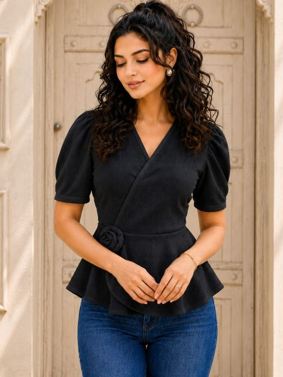ZEUGEN Puff Sleeve Wrap Top