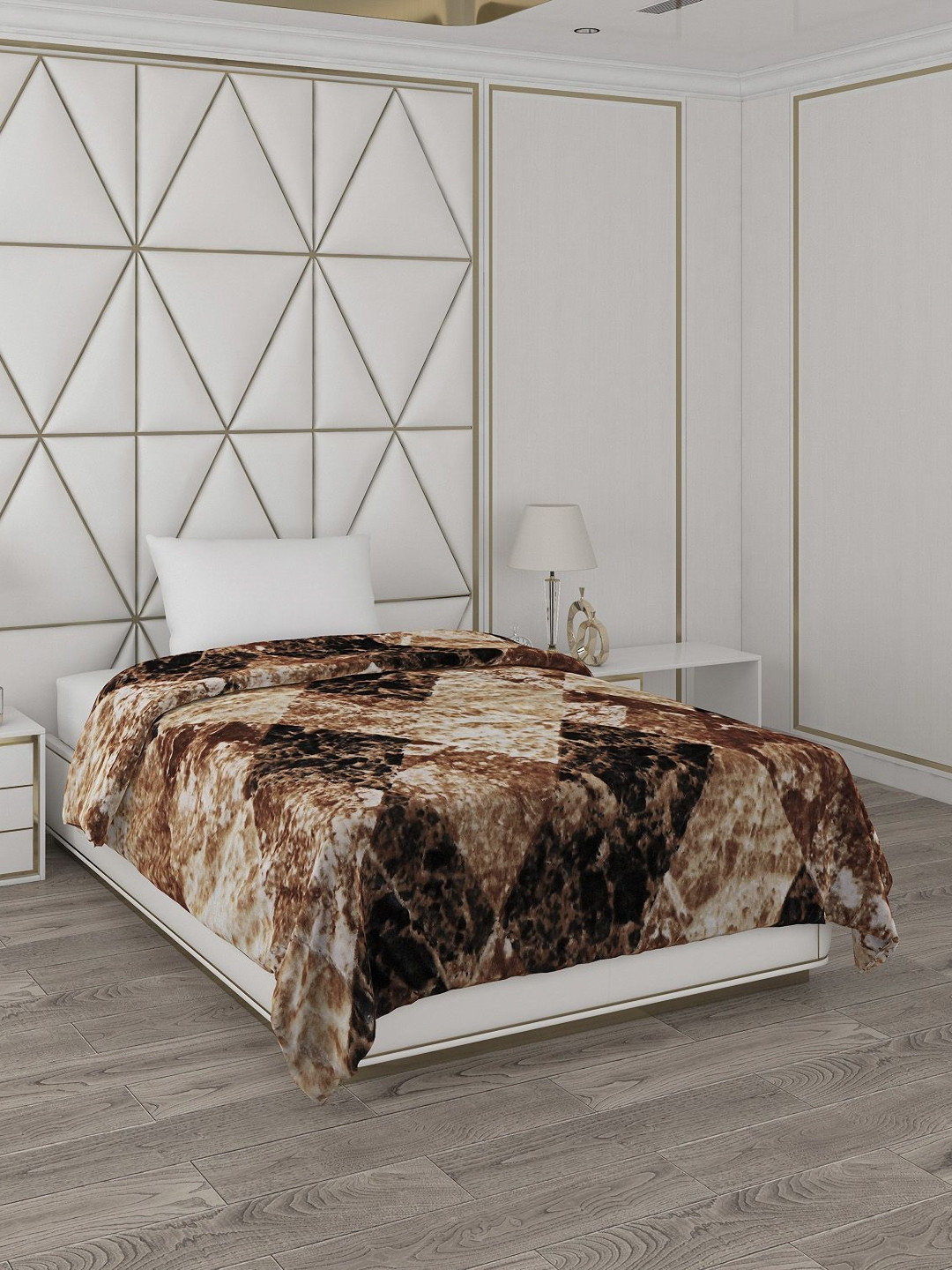 Monte Carlo Brown & Beige Printed Mild Winter Single Bed Blanket 596 GSM
