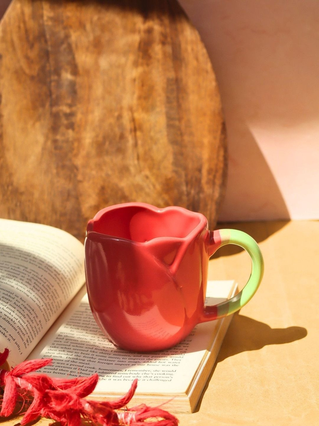 WEAVING HOMES Red Handcrafted and Hand Painted Printed Ceramic Glossy Mugs Set of Cups and Mugs