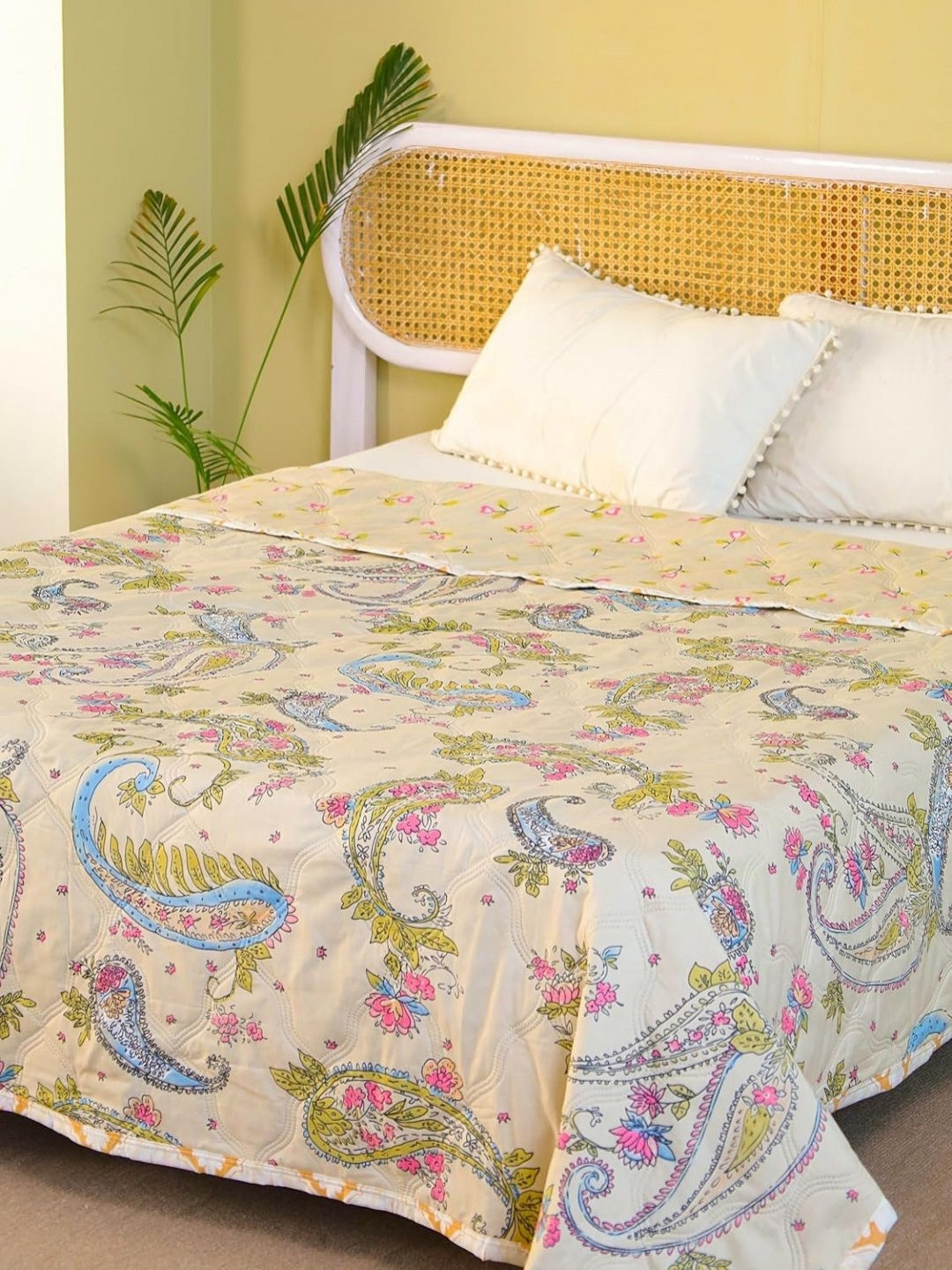 CHICERY Green And Blue Floral AC Room 210 GSM Pure Cotton Single Bed Dohar