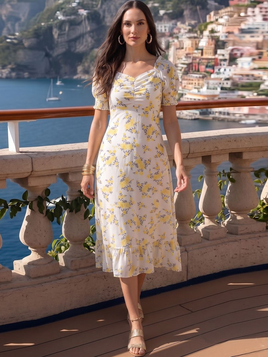 aayu Floral Printed A-Line Midi Dress