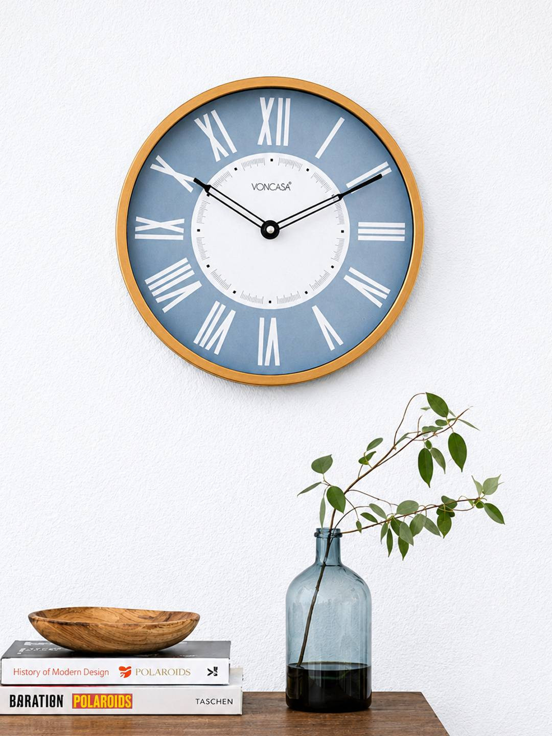 MARKET99 Blue & White Modern Roman Minimalist Plastic Wall Clock
