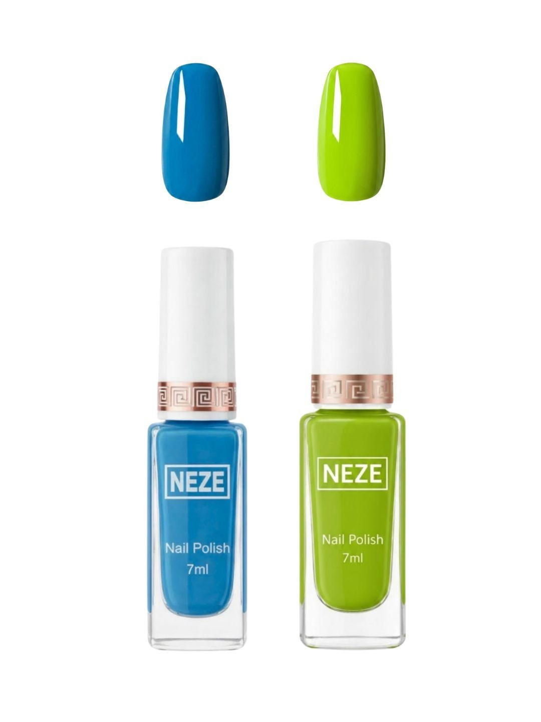 Neze Set Of 2 Long Lasting Nail Lacquer - 7 ml Each - Green - Blue