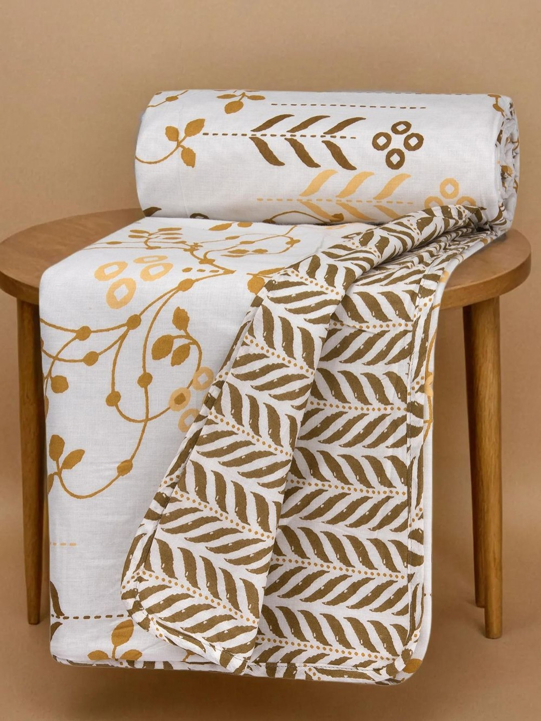 Huesland Kids Brown & Yellow Floral Printed Reversible AC Room Cotton Dohar
