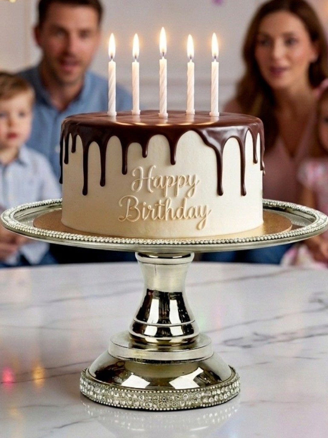 Hind Decor Silver Toned Textured Cake Stand